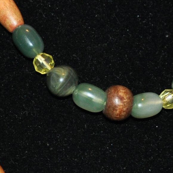 Hand Beaded Long Stand Necklace Wooden & Green Beads Mixed Medium Boho 30" - Picture 7 of 11